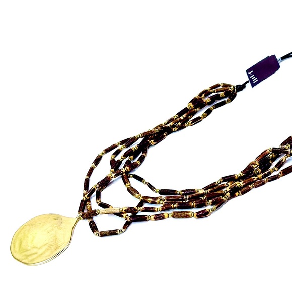 JJill Wooden Bead Multi Strand Gold Medallion Necklace - Picture 5 of 7